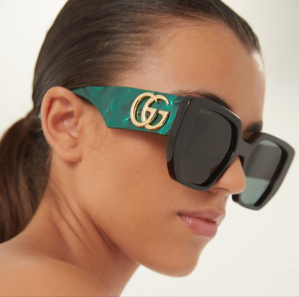 NEW GUCCI OVERSIZED WOMEN'S SUNGLASSES GG0956S 001 BLACK GREEN GUCCI EYE… - Picture 8 of 11